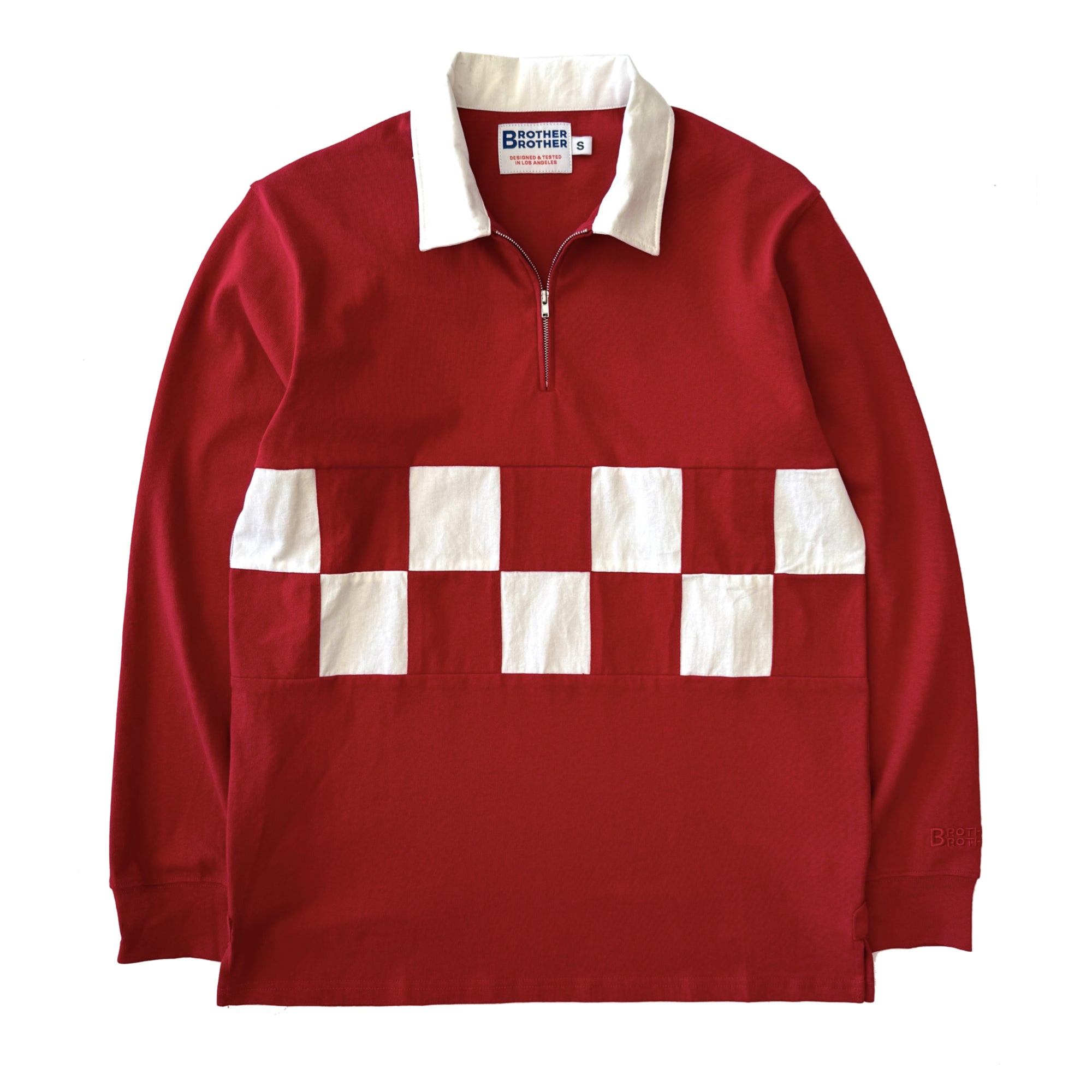 Brother Brother Check Panel Zip Rugby Shirt
