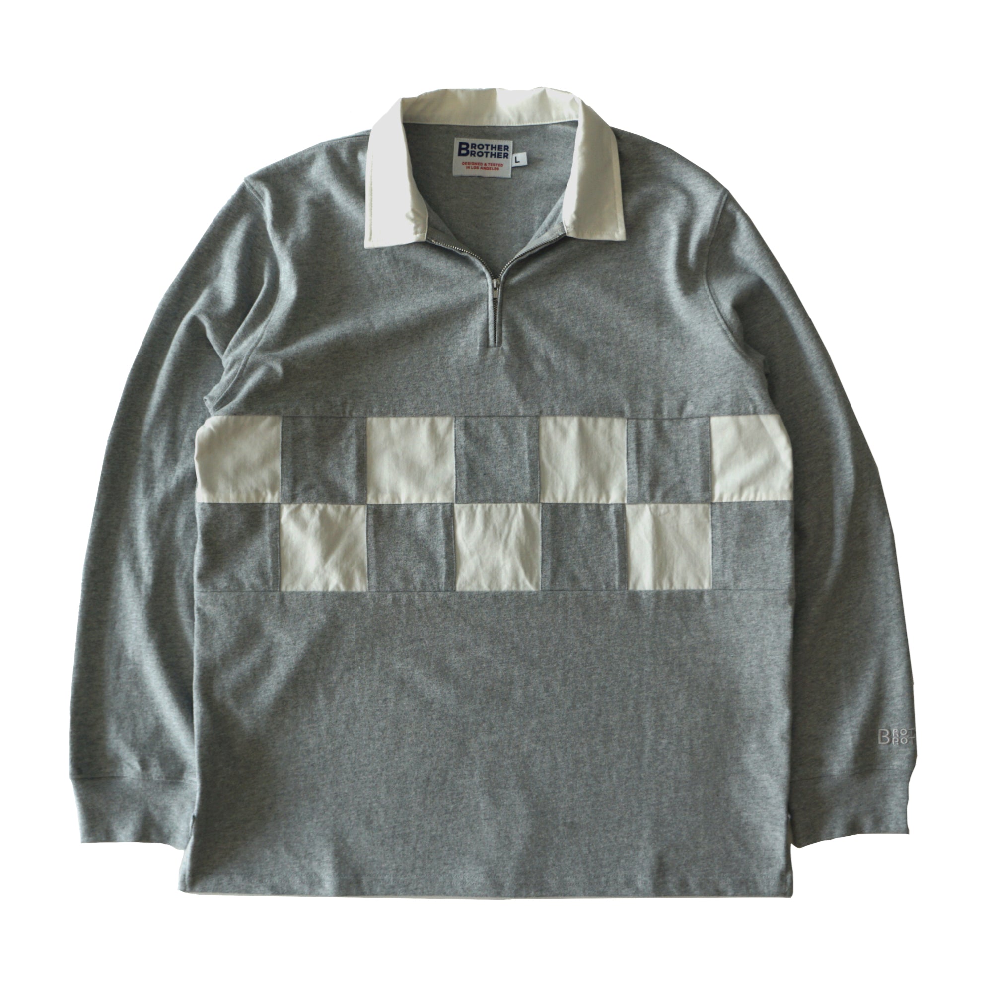 Brother Brother Check Panel Zip Rugby Shirt