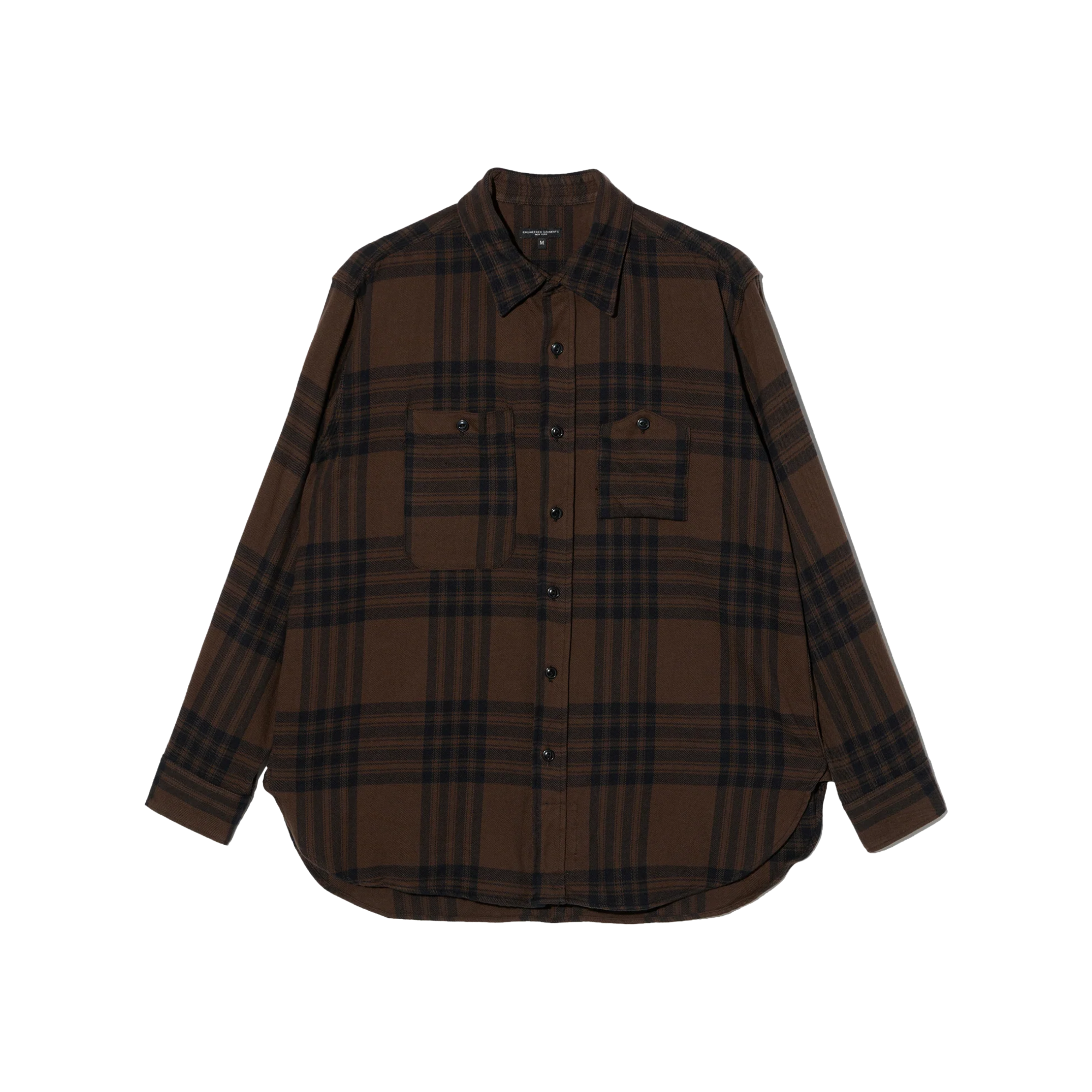 ENGINEERED GARMENTS WORK SHIRT Brown/Black Cotton Flannel Plaid