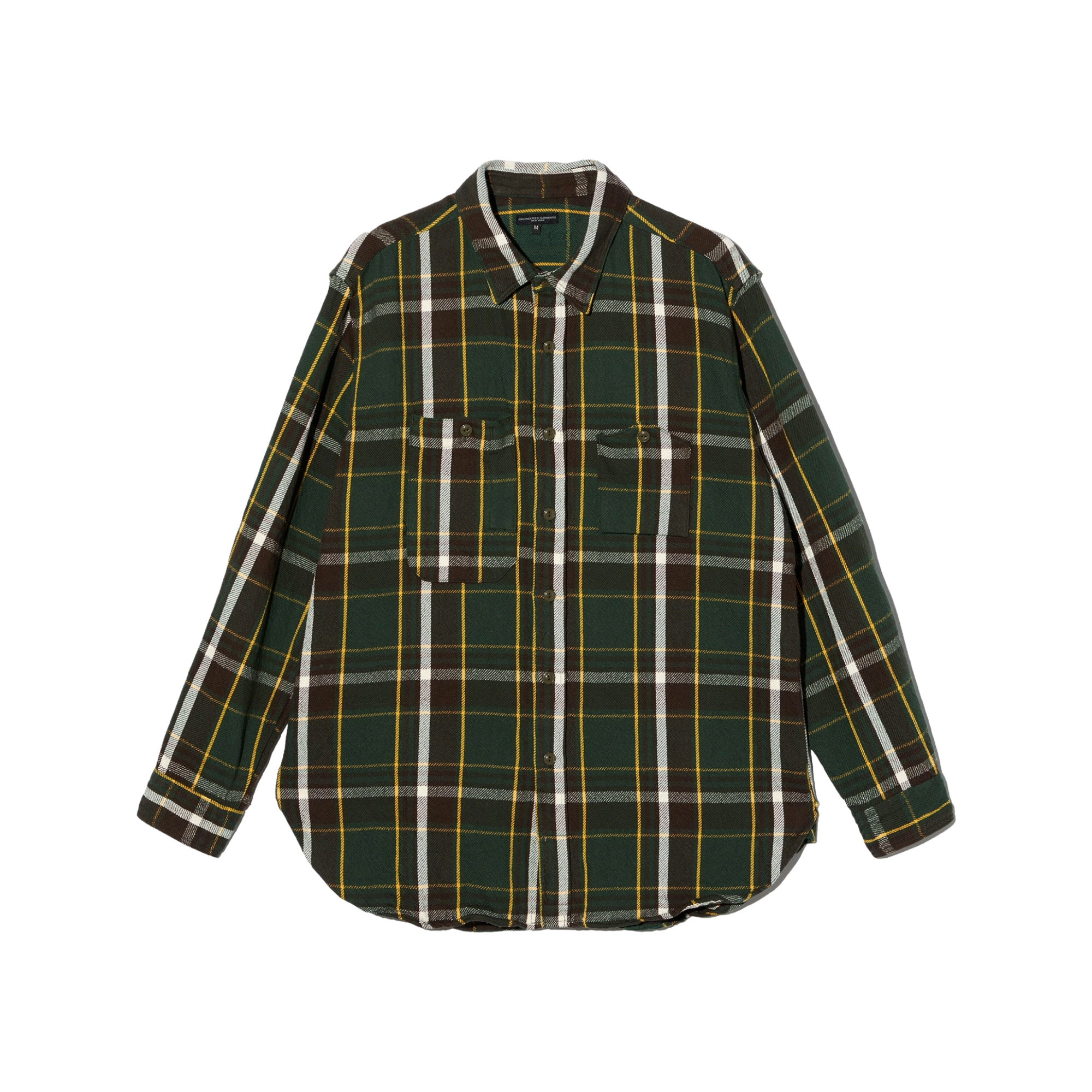 ENGINEERED GARMENTS WORK SHIRT Olive/Brown Cotton Heavy Twill Plaid