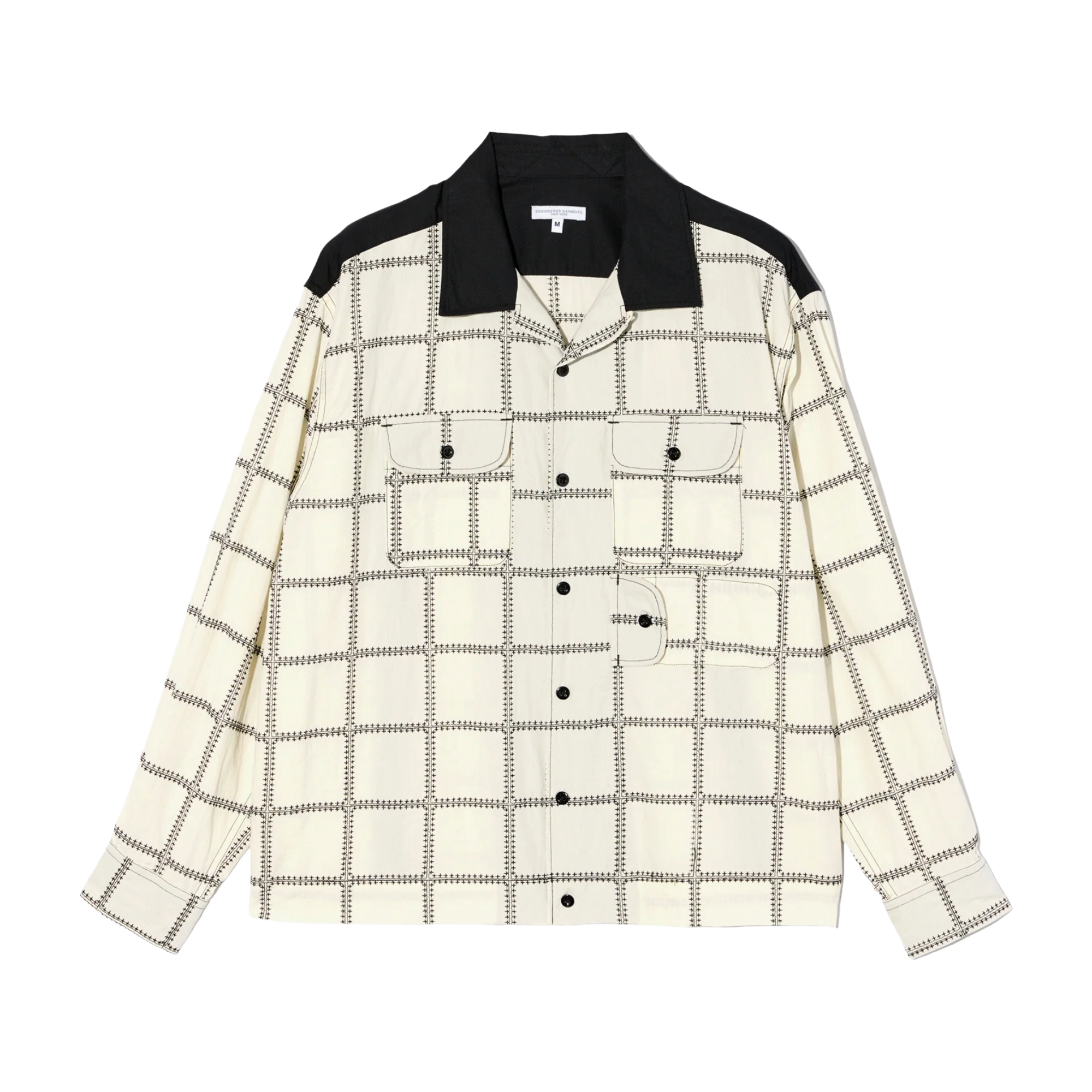 Engineered Garments Bowling Shirt White/Black CP Square Embroidery