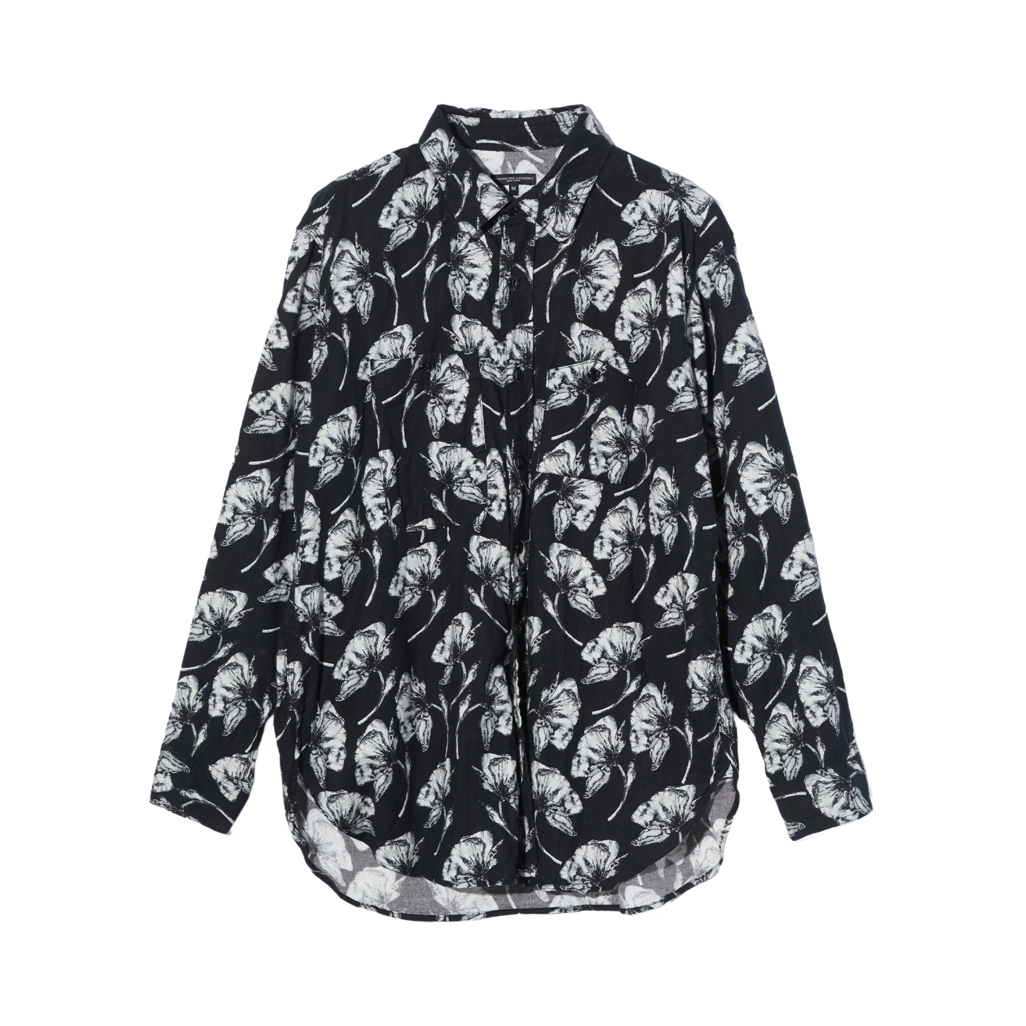 Engineered Garments Work Shirt Black/White Cotton Brushed Floral Print