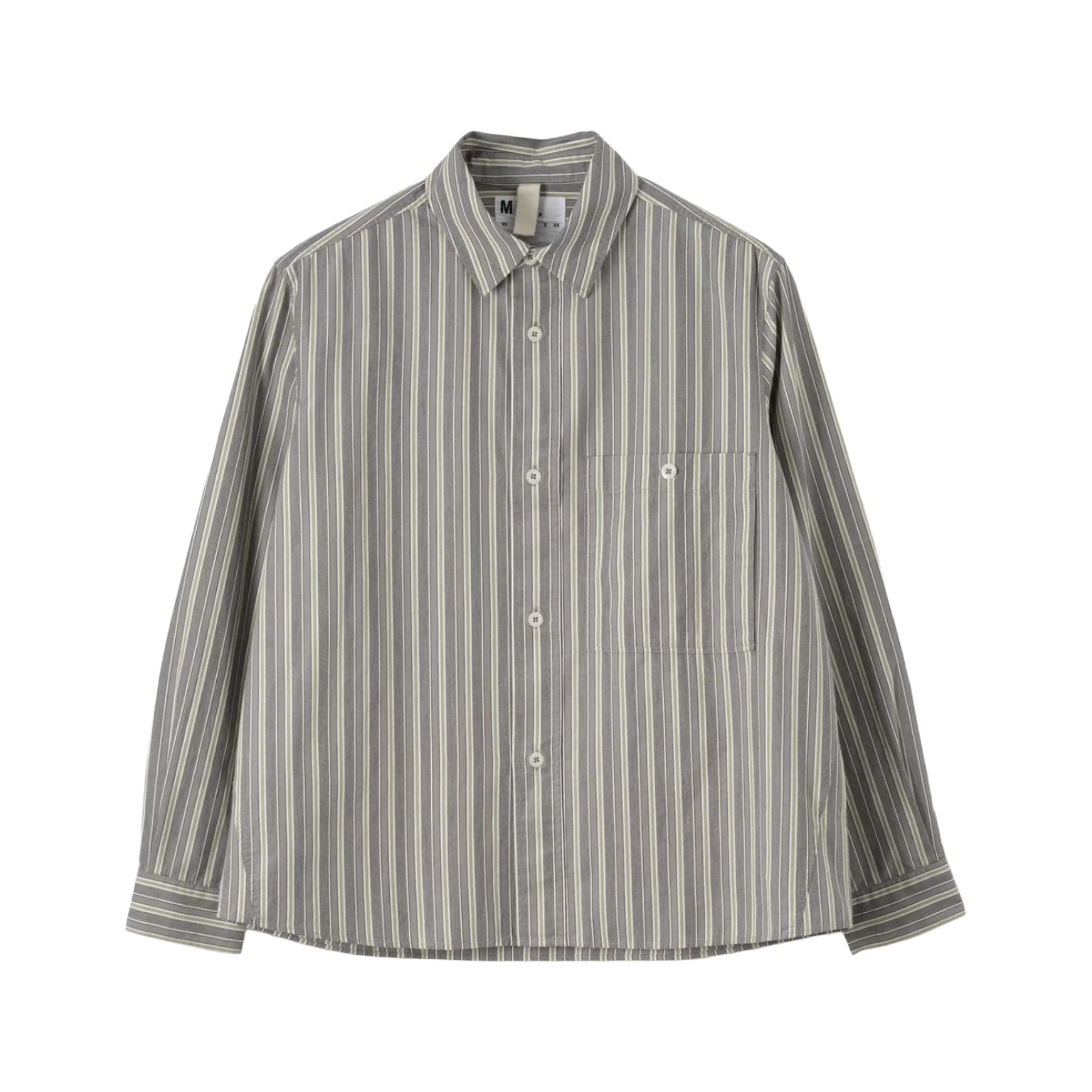 MHL. by Margaret Howell Overall Shirt Pyjama Stripe Cotton Off White / Grey / Zest