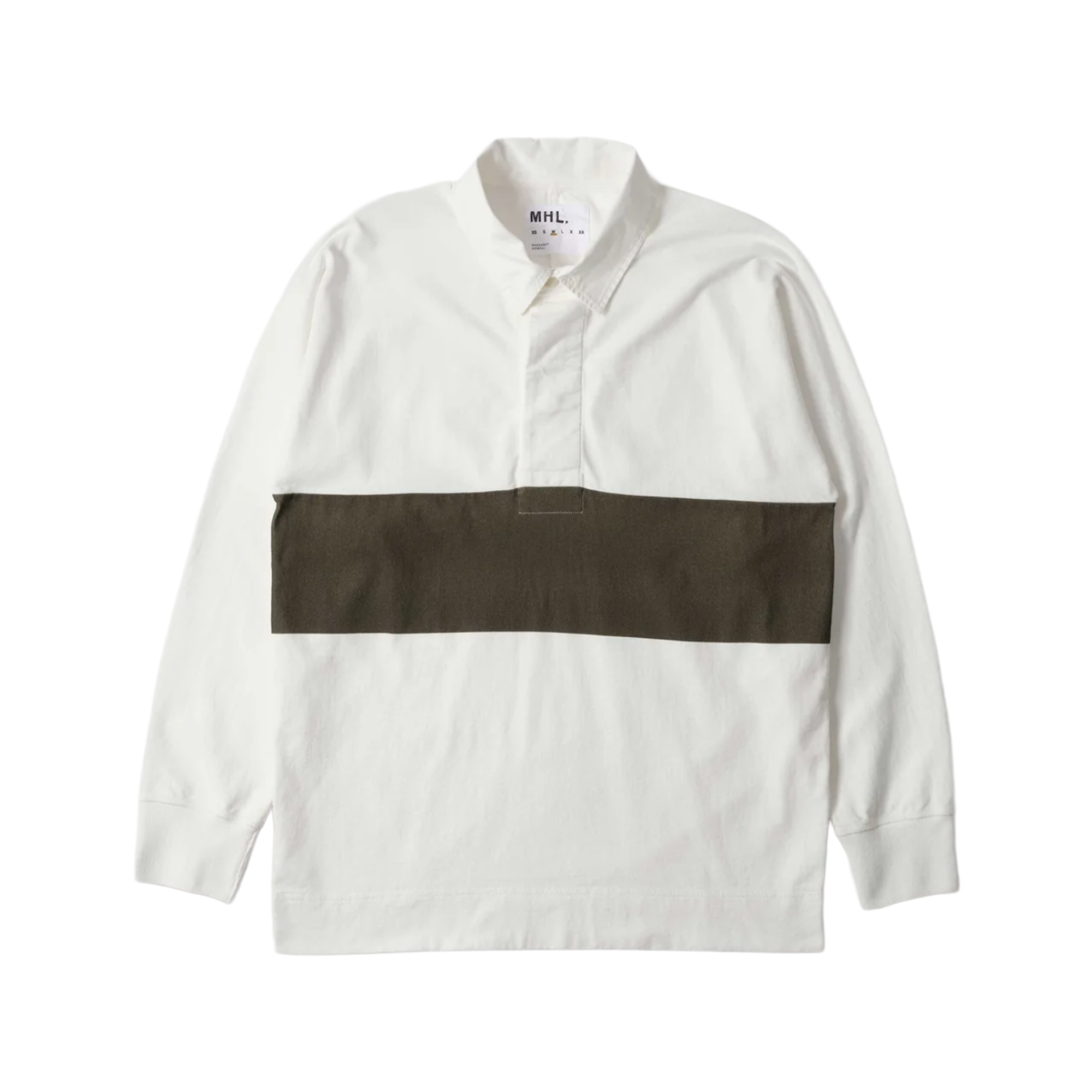 MHL. by Margaret Howell Rugby Shirt Matte Jersey Off White / Khaki Green
