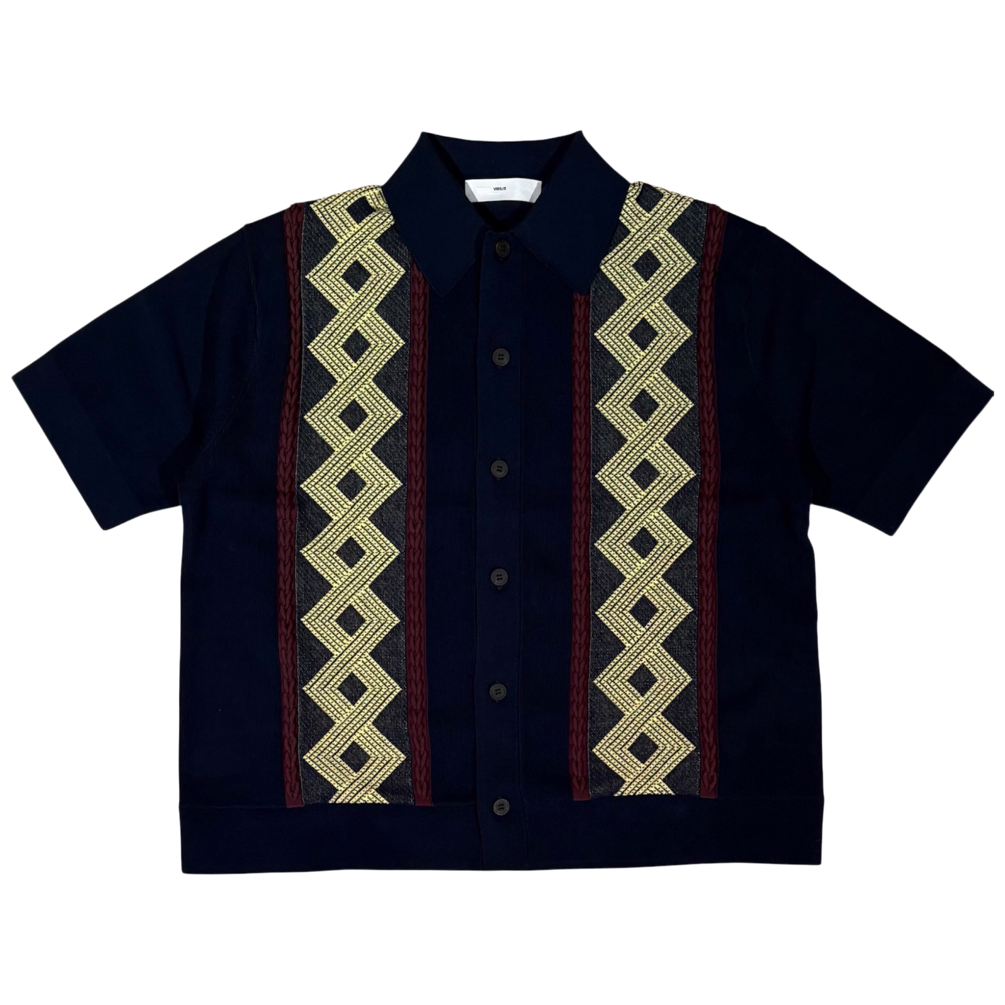 Toga Virilis Embroidered Open Collar Shirt Navy