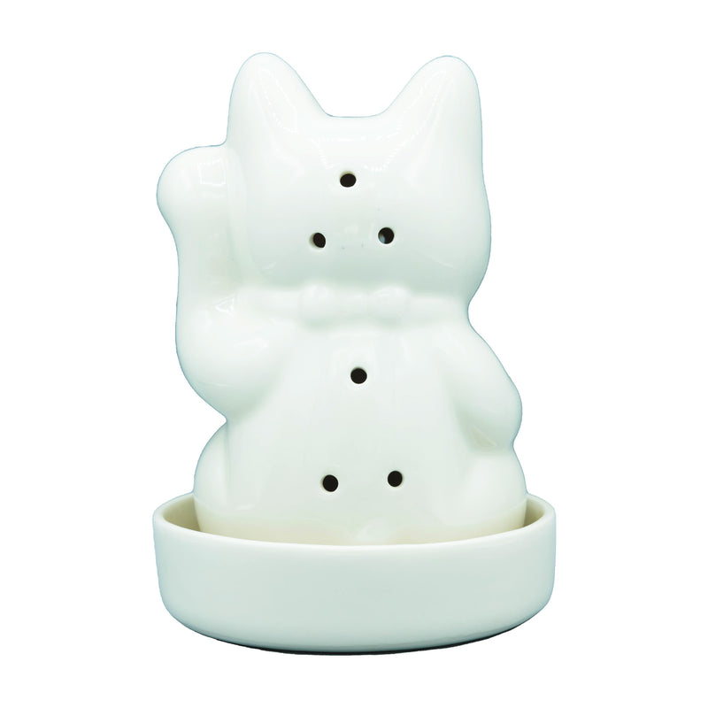 Brother Brother- Lucky Cat Incense Chamber- White Porcelain