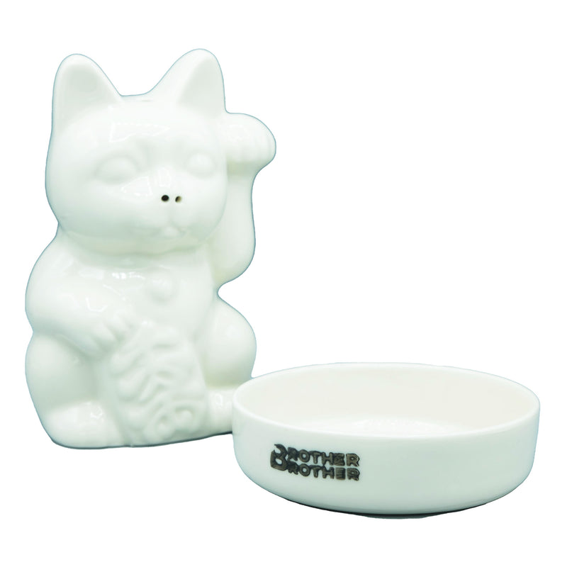 Brother Brother- Lucky Cat Incense Chamber- White Porcelain